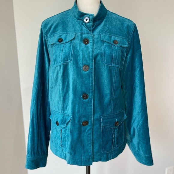 Covington extra large crush velvet teal blue peacock color jacket gorgeous - Picture 8 of 16